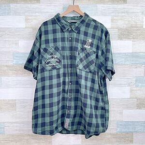 Harley Davidson Short Sleeve Flannel Shirt Green Black Plaid Cotton Mens 3XL
